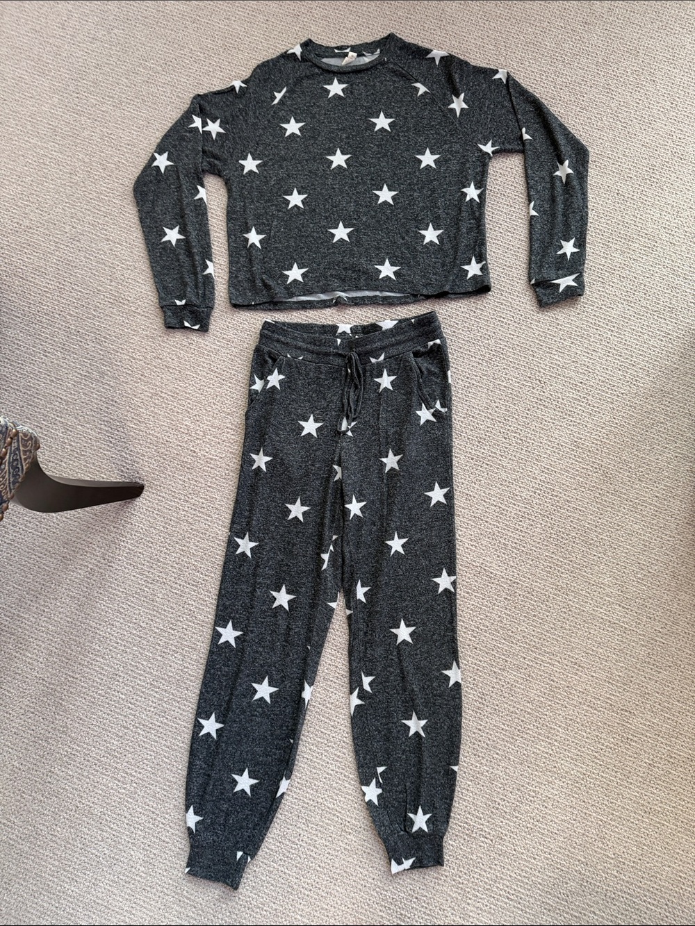 Cozy Star-Print Long Sleeve/Long Pant PJ Set Charcoal/White